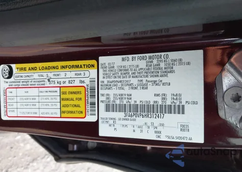 2017 Ford Fusion Sport from USA, damaged, VIN 3FA6P0VP6HR312417